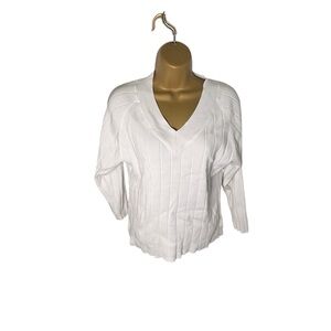 Vintage Y2K Bill Blass Jeanswear Ribbed V-Neck Sweater Off White L